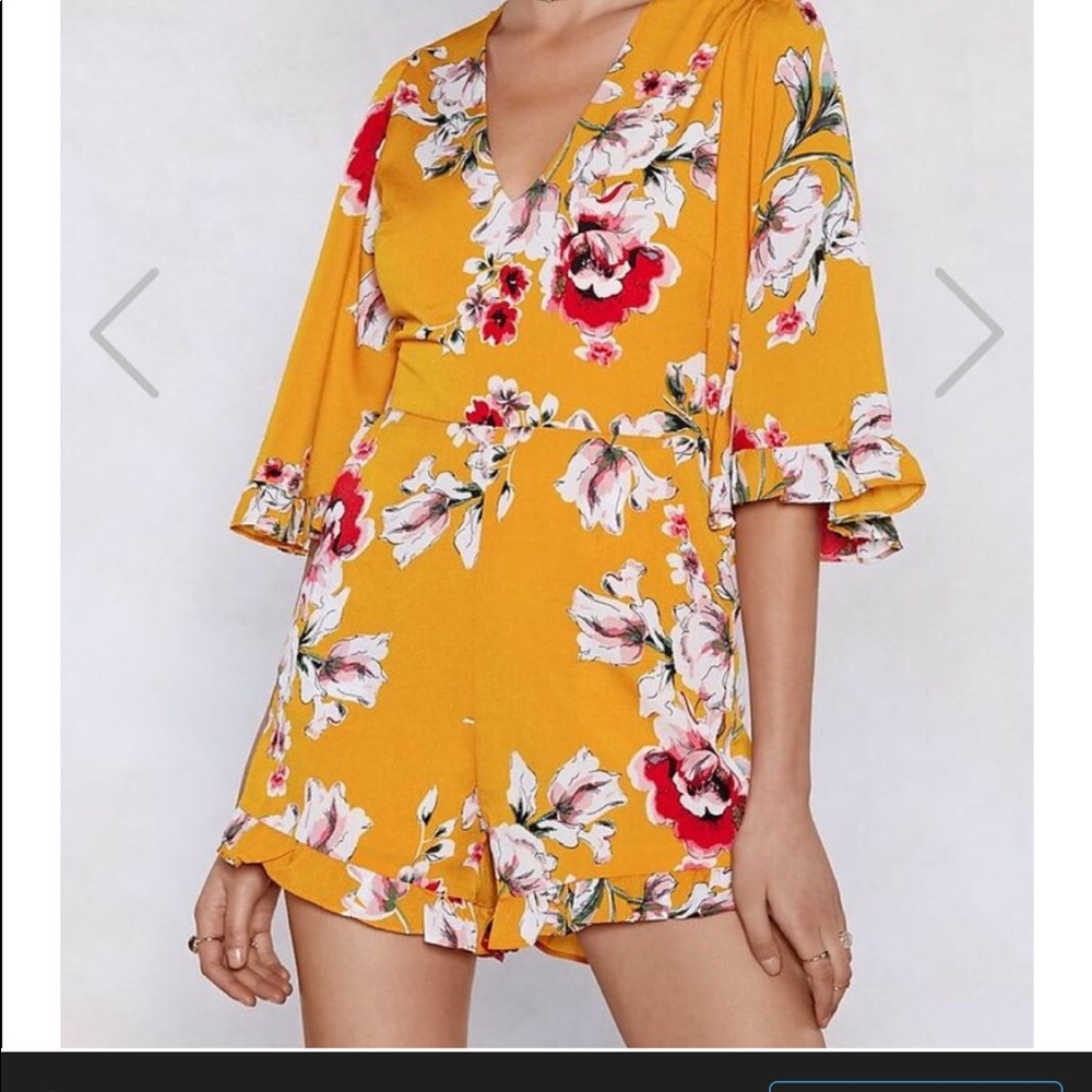 Nasty Gal Mustard Yellow Floral Ruffle Romper